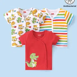 Babyhug 100% Cotton Kint Half Sleeves Antibacterial Front Open Striped Vests Pack of 3 - Multicolor-picture-24