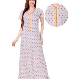 Piu Cotton Half Sleeves Floral Printed Nighty -  Yellow-picture-32