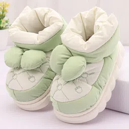 Oh! Pair Slip On Winter Shoes with Embroidery & Bow Detailing  -  Green-image-11