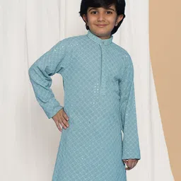 AJ Dezines Full Sleeves Sequin Embellished & Floral Embroidered Kurta - Blue-image-56