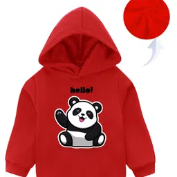 KAVEE Fleece Full Sleeves Panda Printed Hooded Sweatshirt - Red-picture-21