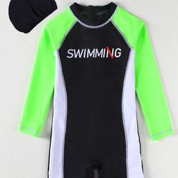 Pine Active Legged Swimsuit With Cap - Green-picture-7