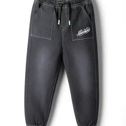 Babyhug Denim Full Length Washed Jeans With Stretch & Text Embriodery - Black-picture-32