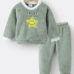 Kookie Kids Full Raglan Sleeves Night Suit Set with Star & Text Patch - Light Green-picture-33