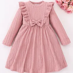 Mark & Mia Full Sleeves Winter Frock with Frill Detailing & Bow - Pink-picture-11