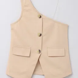 Taffykids Knit One Shoulder Check Embroidered Top - Beige-image-82