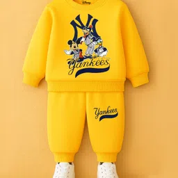 KUCHIPOO Fleece Knit Mickey & Friends Featuring Full Sleeves Characters Printed Sweatshirt & Joggers Set - Yellow-picture-19