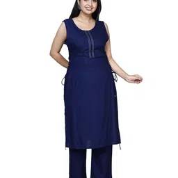 SAKURA Women Solid Sleeveless Round Neck Kurta with Trousers With Side Drawstrings-picture-14