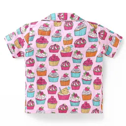 Babyhug Cotton Knit Half Sleeves Front Open Night Suit with Ice Cream Print - Pink image 3