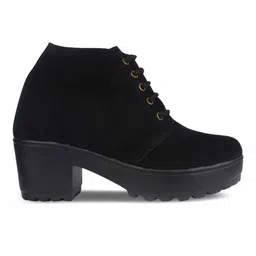 Shoetopia Solid Lace Up Boots - Black image 4