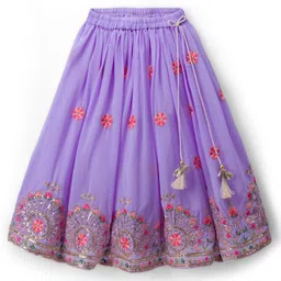 Babyhug Georgette Woven Three Fourth Sleeve Choli Lehenga & Dupatta Set with Floral Embroidery - Lavender image 4