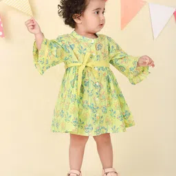 Fabindia Floral Print Flutter Sleeve Fit & Flare Dress-picture-54