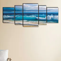 Aura Blue & Grey 5 Pieces Wooden Abstract Wall Paintings-picture-36