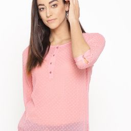 Porsorte Women Pink Self Design Semi-Sheer Blouson Top-picture-18