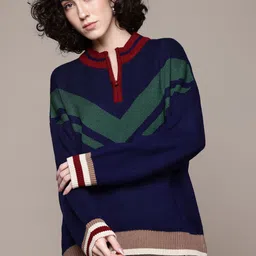 The Roadster Lifestyle Co. Women Self Design Acrylic Pullover image 5