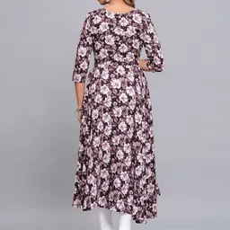 Amar Palace Chikan Hazratganj Floral Printed V-Neck Empire Anarkali Kurta image 4