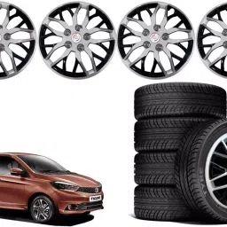 Auto Pearl ViSB22 R13 33.02 cm (13 Inch) Press Type Wheel Hubcap with Retention Ring Glossy Silver Black Wheel Cover for Tata Tiago XE Petrol (Set of 4)-picture-12