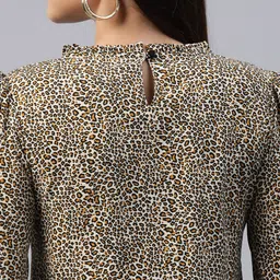 Cottinfab Animal Print Bell Sleeves Crepe Longline Top image 5