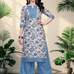 ZELZIS Women Floral Printed Regular Pure Cotton Kurta with Palazzos-picture-36