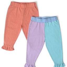Mi Arcus 100% Cotton Pack Of 2 Colour Blocked Leggings - Multi Colour-picture-28