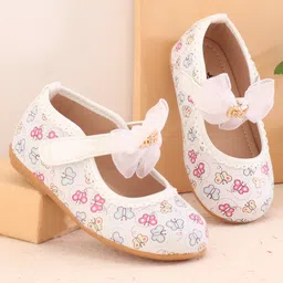 Cute Walk by Babyhug Slip On Ballerina with Velcro Closure & Bow - White-picture-15