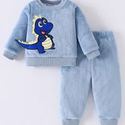 Kookie Kids Full Sleeves Winter Night Suit With Dino Applique - Light Blue-picture-12