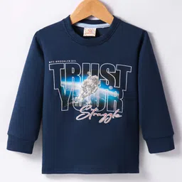 Rikidoos Full Sleeves Typography Printed Tee - Navy Blue image 1