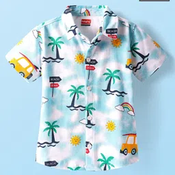 Babyhug Cotton Knit Half Sleeves Shirt With Beach Theme Print - White-picture-22