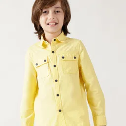 One Friday 100% Cotton Full Sleeves Solid Loose Fit Shirt - Yellow-picture-27