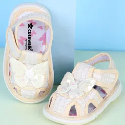 Cute Walk by Babyhug Velcro Closure Sandals With Butterfly Applique - Golden-picture-14