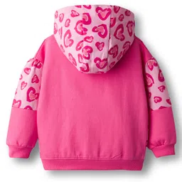 Babyhug Cotton Knit Full Sleeves Hooded Sweatjacket With Heart Print & Kangaroo Pockets - Pink image 2