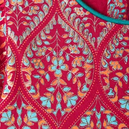 EARTHY TOUCH Single Jersey Knit Half Sleeves Ethnic Dress With Foil Print - Red image 3