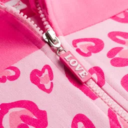 Babyhug Cotton Knit Full Sleeves Hooded Sweatjacket With Heart Print & Kangaroo Pockets - Pink image 3