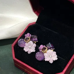 PolluxCraft Gold-Plated Artificial Stones Studded Korean Floral Shaped Studs image 5