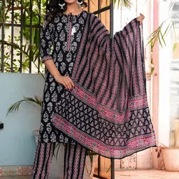 KALINI Women Ethnic Motifs Printed Regular Thread Work Kurta with Trousers & With Dupatta-picture-36
