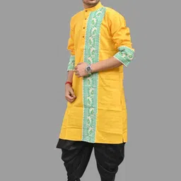 AMIT ONLINE Men Yellow Self Design Pure Cotton Ethnic Kurta image 3