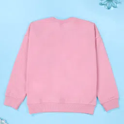 Kiddopanti Fleece Knit Full Sleeves Floral Applique Detailed & Sequins Embellished Light Winter Sweatshirt & Cargo Jeans Set - Peach & Black image 5