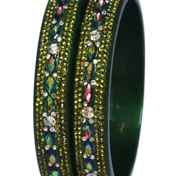 TAJ BRIDAL STORE Set Of 2 Kundan Stones Studded Bangles-image-50