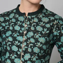 Tulsattva Floral Printed Mandarin Collar Pure Cotton A-Line Kurta With Trousers & Dupatta image 2