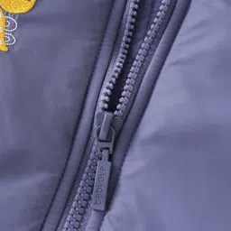 Babyoye Solid Full Sleeves Hooded Jacket with Dino Embroidered - Blue image 5