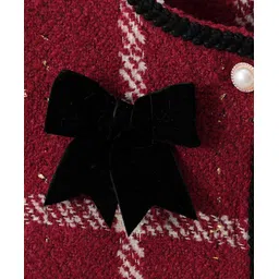 Mark & Mia Half Sleeves Checkered Top with Skirt & Bow Applique - Maroon image 5