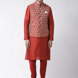DEYANN Men Maroon & White Woven Design Nehru Jacket image 5