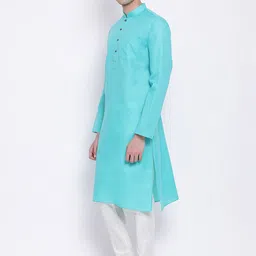 here&now x sanwara Sanwara Men Blue & White Solid Kurta with Pyjamas image 4