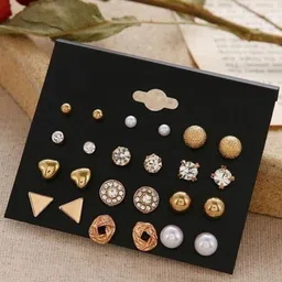 polluxcraft PolluxCraftSet Of 12 Korean Gold Plated Pearls Contemporary Studs-picture-39