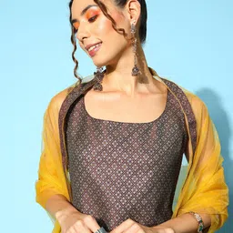 Inddus Women Silk Blend Kurta with Trousers & Dupatta image 4