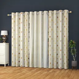 LUZDECOR Beige Geometric Lightweight 3 Pieces Long Door Room Darkening Eyelet Curtains-picture-41