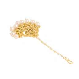 Yellow Chimes Gold-Plated Kundan & Pearls Maang Tikka Head Jewellery image 4