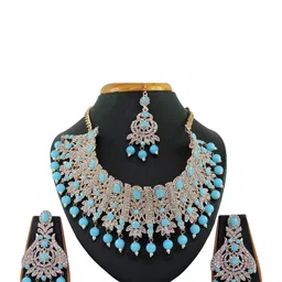 VATSALYA creation Women Blue Artificial Stones and Beads Jewellery Set With Maang Tika-picture-23