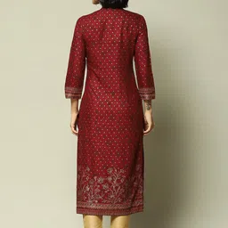 Rangriti Women Geometric Embroidered Keyhole Neck Flared Sleeves Sequinned Kurta image 2