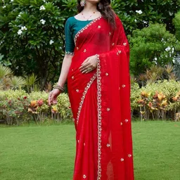 K 5 Fashion Embellished Beads and Stones Pure Chiffon Saree-picture-15
